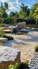 Fototapeta premium Tranquil Zen Garden with Water Feature and Natural Elements