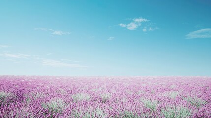 Obraz premium Expansive Lavender Field Under Clear Blue Sky with Soft Clouds