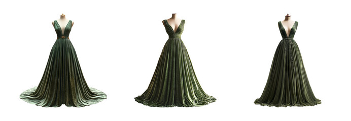 Elegant Green Dress Display on Transparent Background