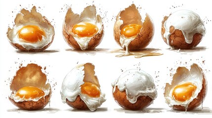 Cracked Eggs Displaying Yolks And Whites