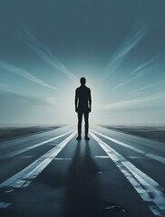 Lone figure walking down an empty road at night, symbolizing solitude, introspection, mystery, determination, self-discovery, the unknown, personal journey, hope, and future possibilities
