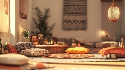 Naklejka premium Serene Bohemian Living Room Interior Design