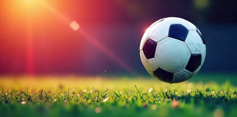 Naklejka premium Abstract soccer ball in mid-air, flight, soccer