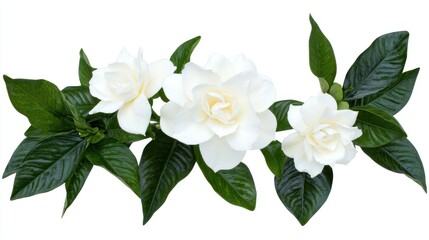 Fototapeta premium White Gardenia Flowers and Green Leaves