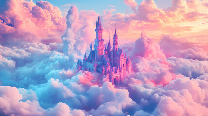 Fototapeta premium vibrant surreal castle floating