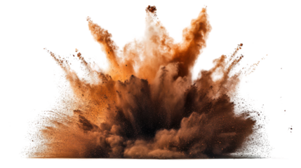Dynamic burst of orange dust with transparent background. Transparent background