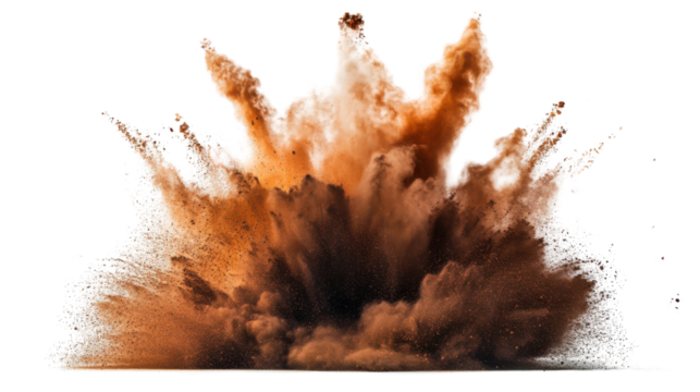 Dynamic burst of orange dust with transparent background. Transparent background