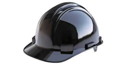 Fototapeta premium Shiny black construction helmet on transparent background. Transparent background