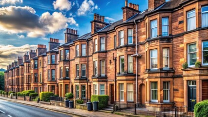 Fototapeta premium Traditional Scottish Terraced Housing in Glasgow Street , urban, old, urban, old, historic,Scotland