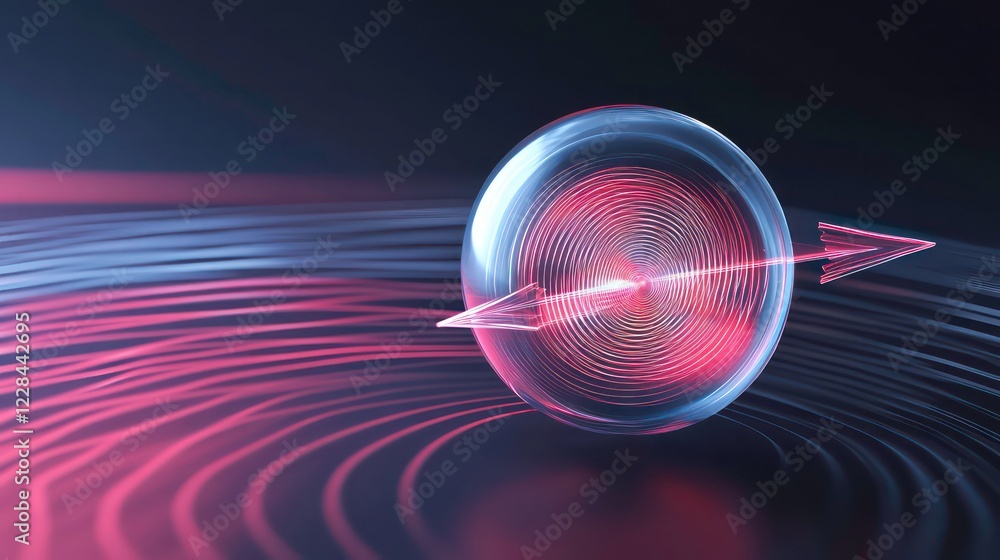 Poster of spintronics arrow rotating around sphere with counterclockwise motion and magnetic field lines , 