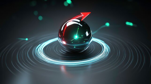 of spintronics arrow rotating around sphere with counterclockwise motion and magnetic field lines , Spintronics