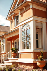 Obraz premium Orange House Exterior: Modern Architecture, Luxury Home Design, Real Estate