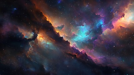 Fototapeta premium Cosmic Nebula: A Celestial Tapestry of Vivid Hues and Stellar Dust