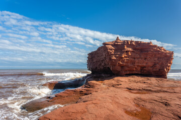 Red rock formation at Thunder Cove Beach on PEI, Canada