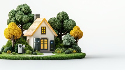 Charming Cottage Amidst Lush Greenery A Cozy Digital Illustration