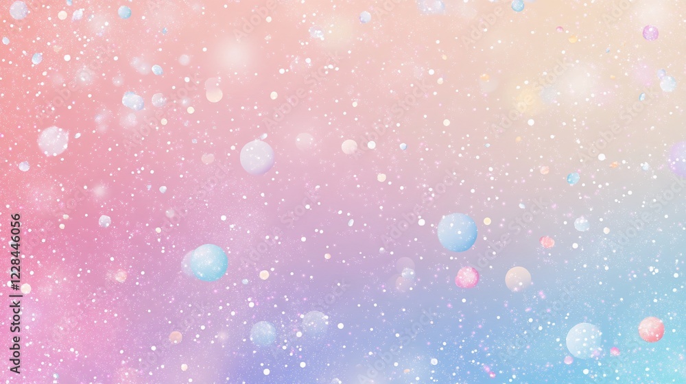 Poster abstract pastel background with floating spheres and shimmering sparkles