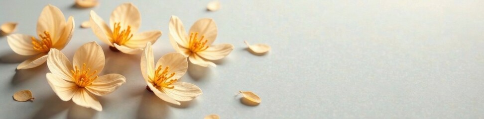 Fototapeta premium Dainty golden petals on pale gray, luxury paper wallpaper, interior design element, gold leaf patterns