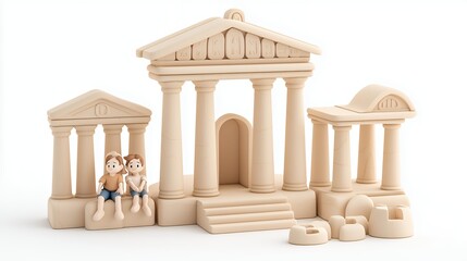 Fototapeta premium Charming Miniature Couple by Ancient Greek Temple Model