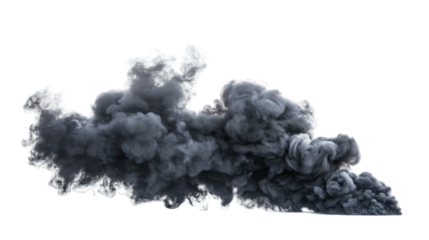 Dense black smoke on transparent background. Transparent background