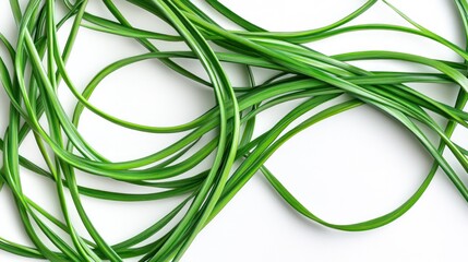 Green grass strands, studio shot, white background, culinary or design use