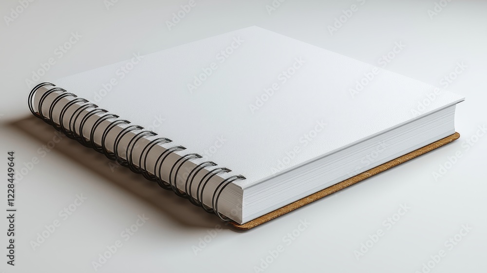 Poster a blank spiral-bound notebook resting on a surface.