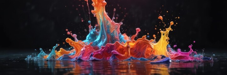 Colorful liquid with glowing effects on a dark background, radiant color, dark background, abstract pattern