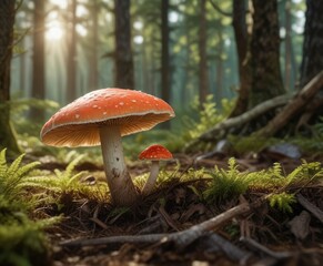 Common bonnet mushroom's growth towards sunlit area of the forest floor , growth, vertical
