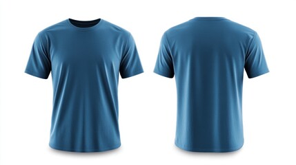 Blue T-shirt mockup, front and back, white background, design template