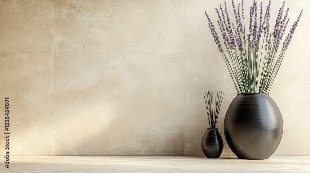 Poster beige ceramic tiles with subtle patterns arranged in a grid, creating a neutral and elegant blank ca