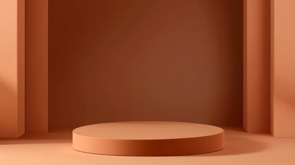 Realistic 3D orange cylindrical podium background with cube pedestal, Clean empty wall scene. Minimal mockup or abstract product display presentation, Stage showcase. Platforms vector geometric