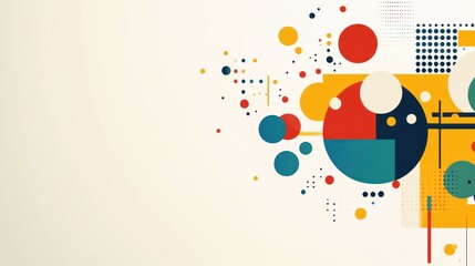 Obraz premium Abstract geometric design, beige background, colorful circles, data visualization, website banner