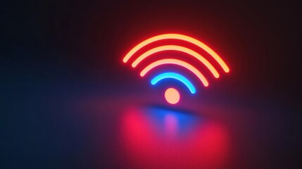 Fototapeta premium Glowing Neon Wifi Symbol, Dark Background, Technology Concept