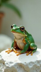 Obraz premium Frog sitting on white stone, nature, stone