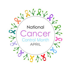 Fototapeta premium National Cancer Control Month observed in April every year Vector graphics of background template. A leaf with Realistic ribbon. Design for banner, cards, prints, social media, poster, flyer.