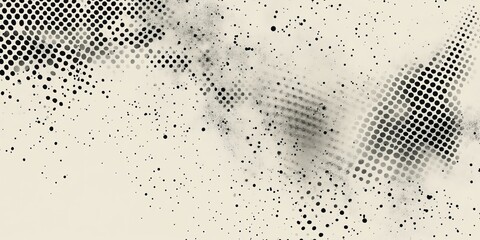 Monochrome halftone pattern with splatters in raw graphic art