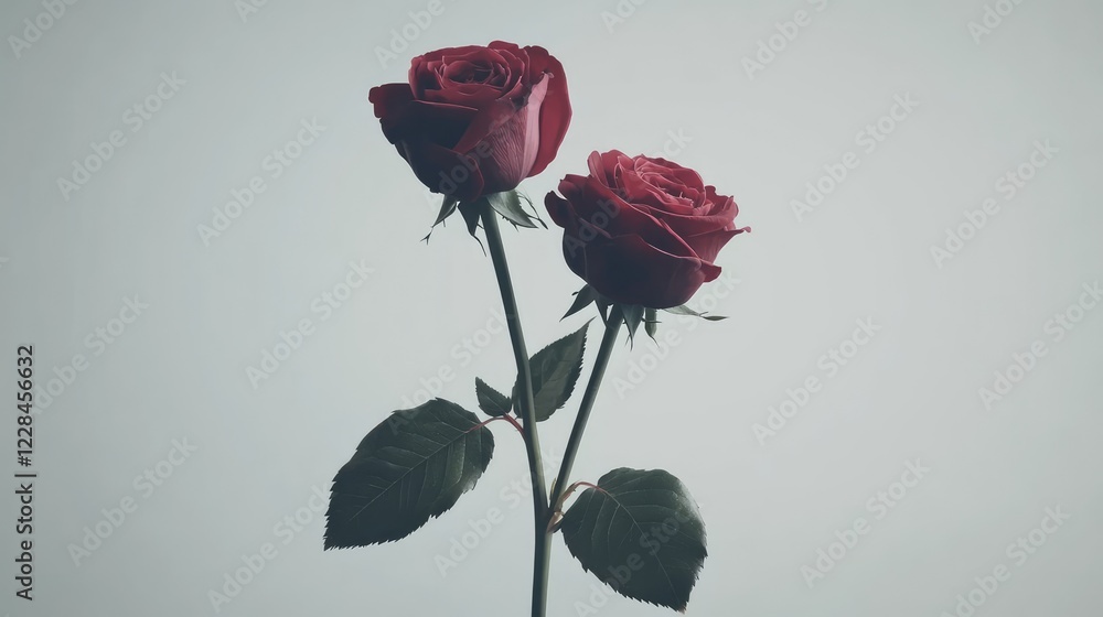 Aufkleber red roses against a softly gradient white-to-grey background, creating a minimalist and modern look 