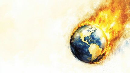 Artistic depiction of a burning Earth symbolizing climate change and environmental crisis