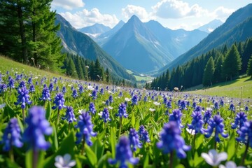 Colorful bluebells carpet the mountain meadow, meadow, wildflowers, nature