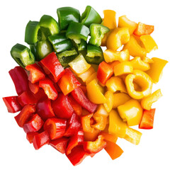 Chopped Bell Peppers of Various Colors Isolated on Transparent or blank Background, PNG