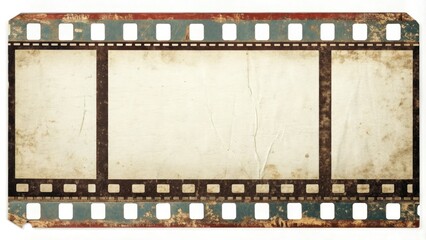 Distressed cinematic film strip poster with worn edges and faded colors, reminiscent of a bygone era in cinema history, classic movie, movie stills, celluloid