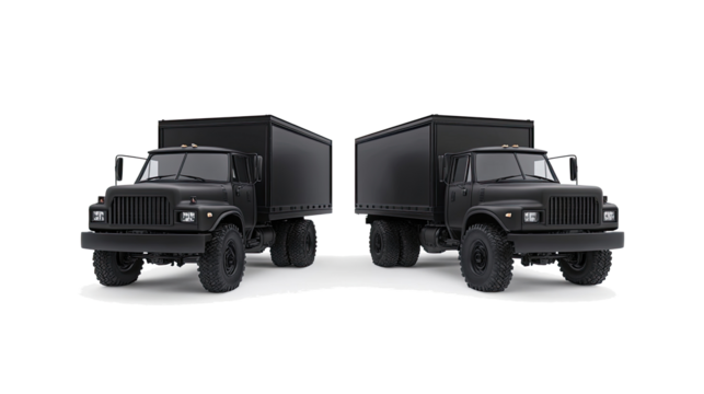 Black Cargo Trucks Arranged in Twin Formation Generative AI