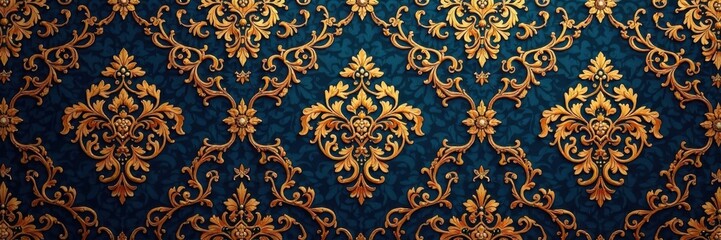 Intricate damask pattern with gold accents, luxury, pattern