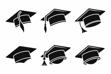 Graduation Cap, Vector Set, Silhouette Design, Graduation Hat, Academic Cap, Graduation Clipart, Vector Illustration, Graduation Art, Cap and Gown, School Graduation, University Cap, Graduate Icon, Di