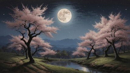 Fototapeta premium Moonlit cherry blossoms 