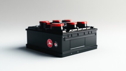 Obraz premium Innovative Black Car Battery with Red Caps: Energy Storage Solution