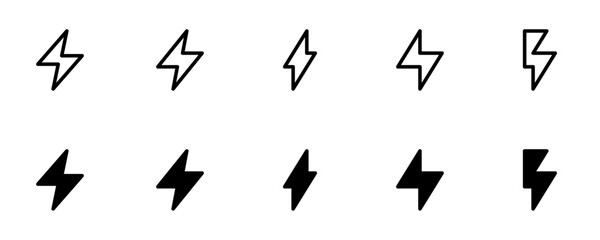Thunder icon set, flat style line and glyph vector illustrations