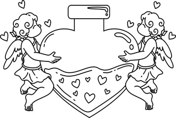 Fototapeta premium Hand drawn cute cupid boy cartoon doodle outline 