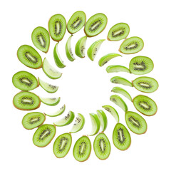 Cut Kiwi Slices In A Circular Pattern Isolated on Transparent or blank Background, PNG