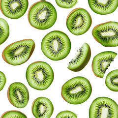 Fototapeta premium Cut Kiwi Slices with Bright Green Flesh Isolated on Transparent or blank Background, PNG