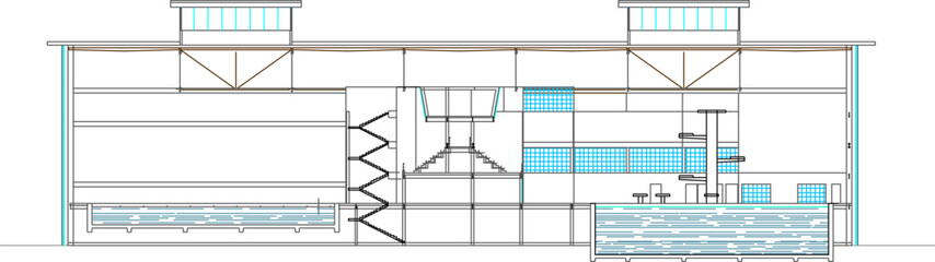 vector illustration sketch design site plan layout view section of professional swimming pool for championship 